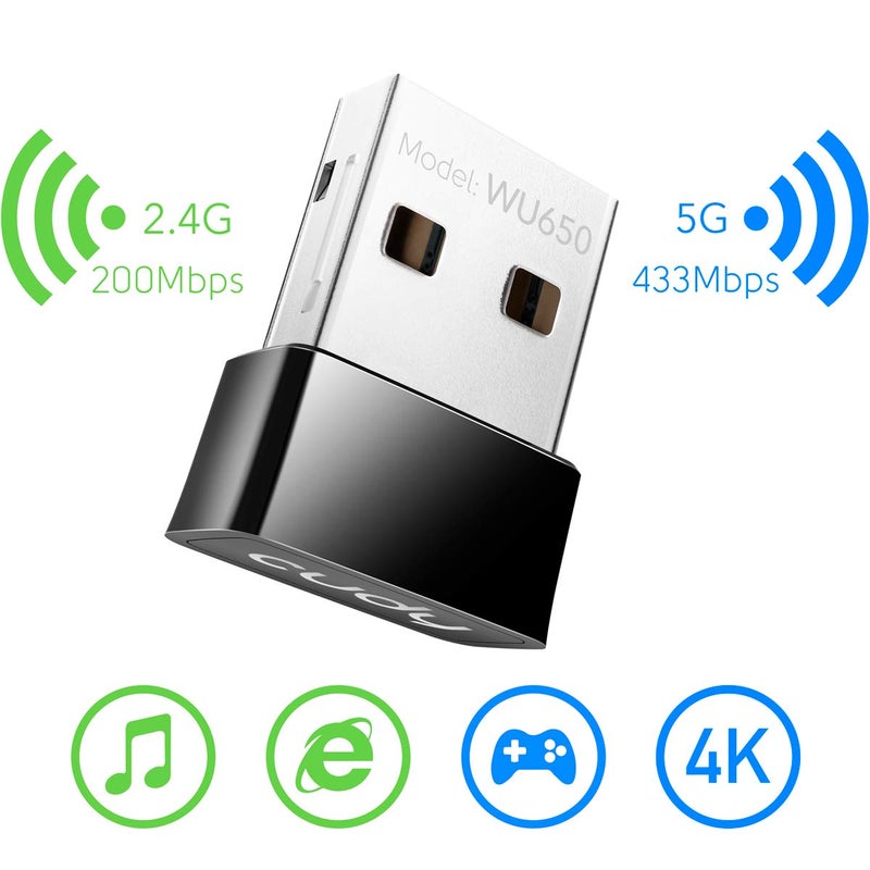 cudy محول واي فاي USB Cudy AC بسرعة 650 ميجابت في الثانية لجهاز الكمبيوتر، دونجل لاسلكي 5GHz/2.4GHz، محول واي فاي USB لجهاز اللابتوب - بحجم نانو، متوافق مع ويندوز XP / 7/8.x /10/11، ماك أو إس - Image 2